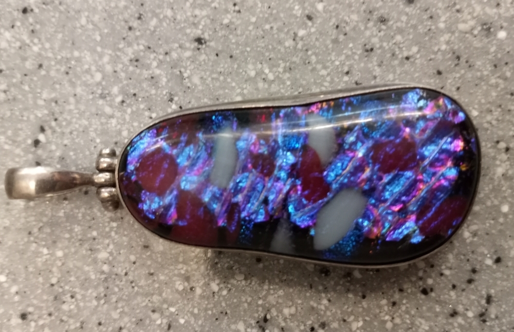 Handmade Glass, Foil and Stone Pendant Vintage Y2K